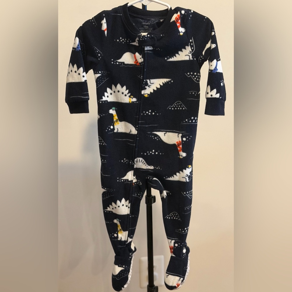 Carter's Navy Dinosaur Footed One-Piece Pajamas with Zipper